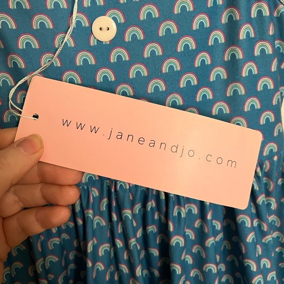 JANE + JO Classic Rainbow Print Ruffle Tie Strap Midi Dress Blue Girl's Size‎ 10 - Picture 4 of 7